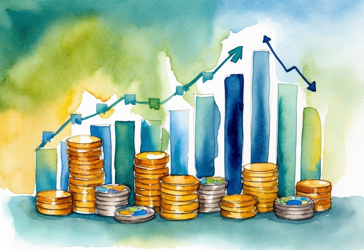 A diverse portfolio of assets fluctuating with a rising inflation rate