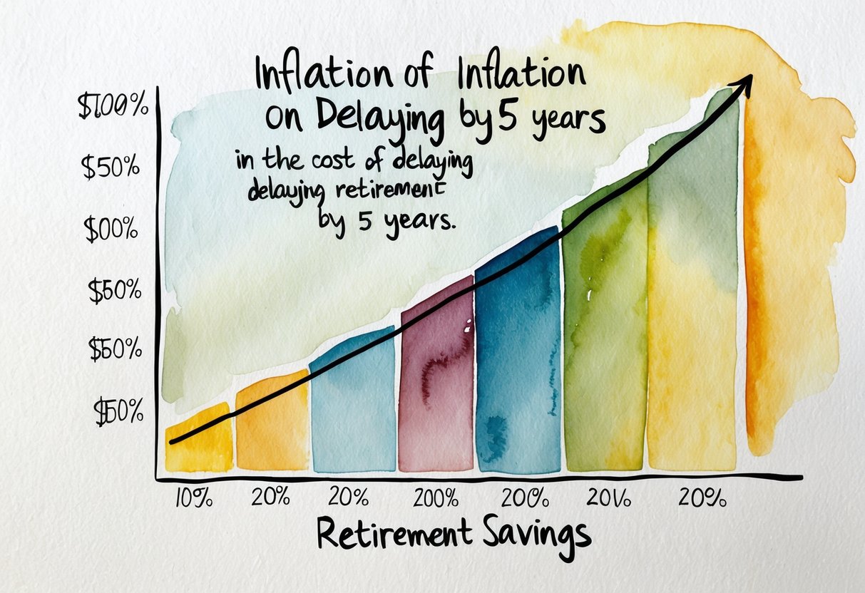 A graph showing the impact of inflation on retirement savings over time, with a clear increase in the cost of delaying retirement by 5 years