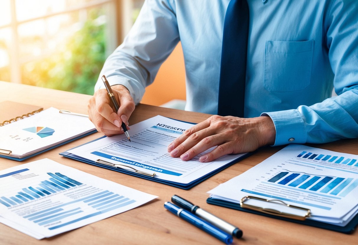 A person reviewing financial documents and creating a 10-year retirement plan