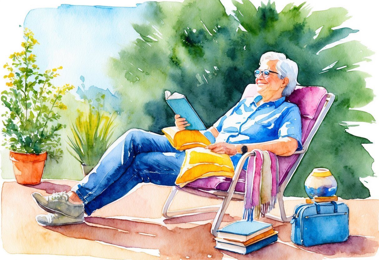 A person enjoying leisure activities like gardening, reading, and traveling, symbolizing a successful transition into early retirement