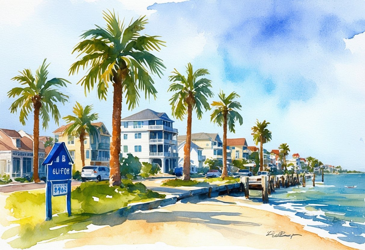 A coastal city with palm trees, beachfront properties, and a bustling real estate market in Gulfport, MS