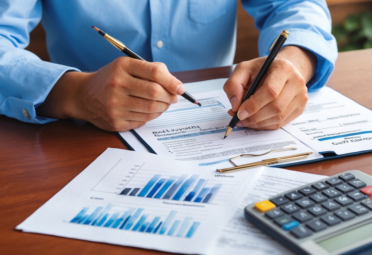 A person researching real estate laws and financial documents in Gulfport, MS