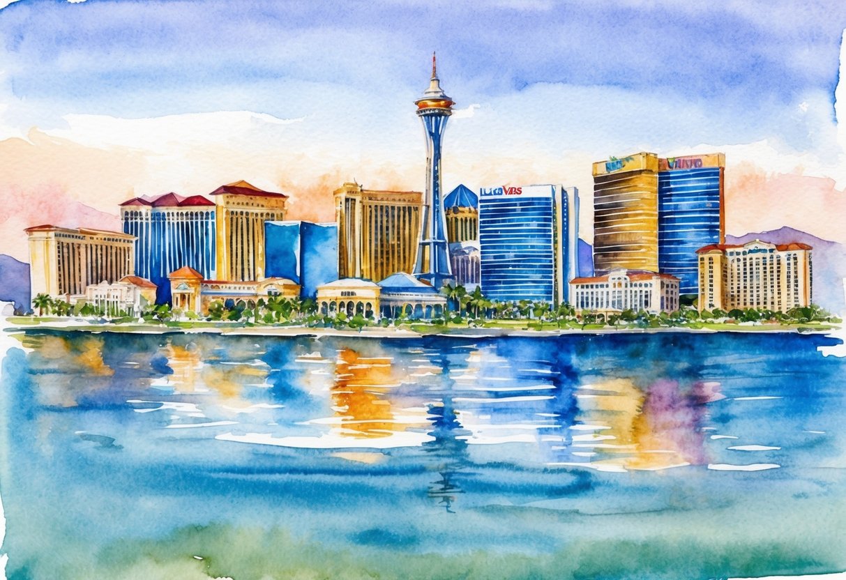 A skyline of Las Vegas, NV with various real estate properties and investment opportunities