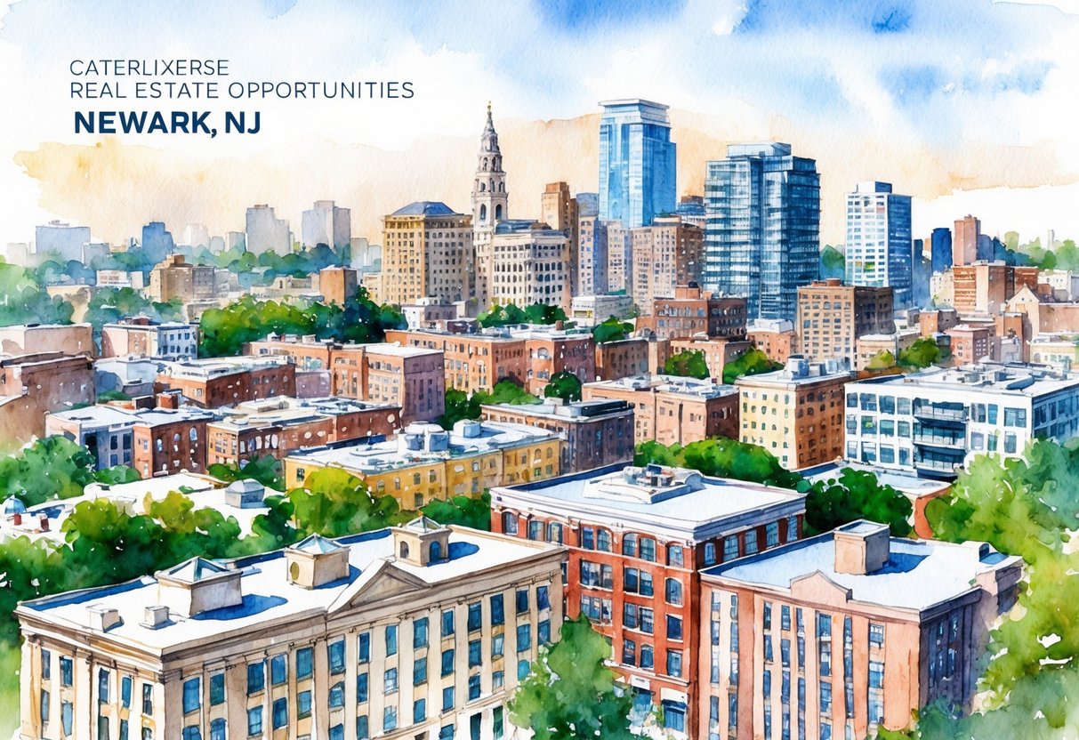 A bustling cityscape with a mix of residential and commercial properties, showcasing the diverse real estate opportunities in Newark, NJ