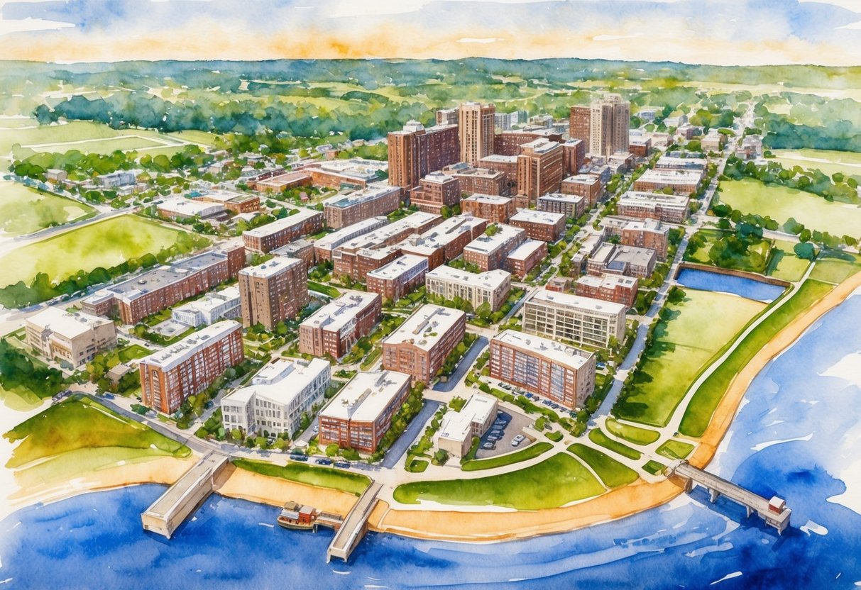 Aerial view of Trenton, NJ with focus on key real estate areas