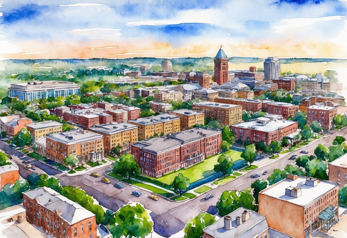 Aerial view of Syracuse, NY with diverse neighborhoods and investment properties
