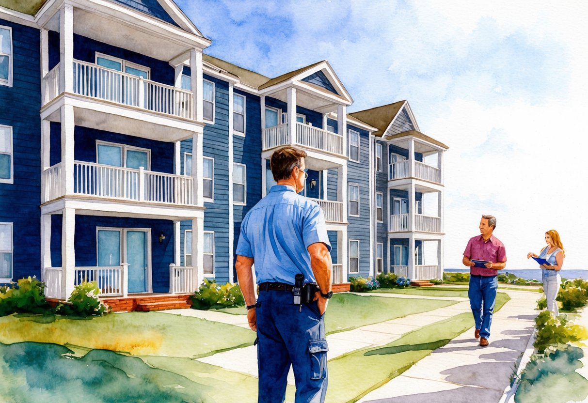 A property manager inspecting rental units on the Outer Banks, NC, overseeing maintenance and interacting with tenants