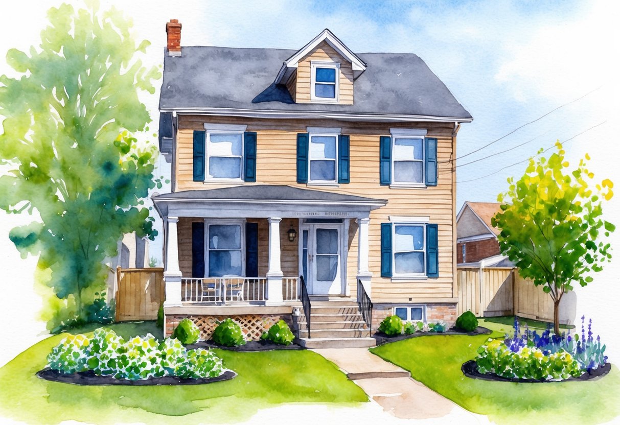 A rundown house in Akron, OH being transformed with new windows, fresh paint, and landscaped gardens for real estate investment