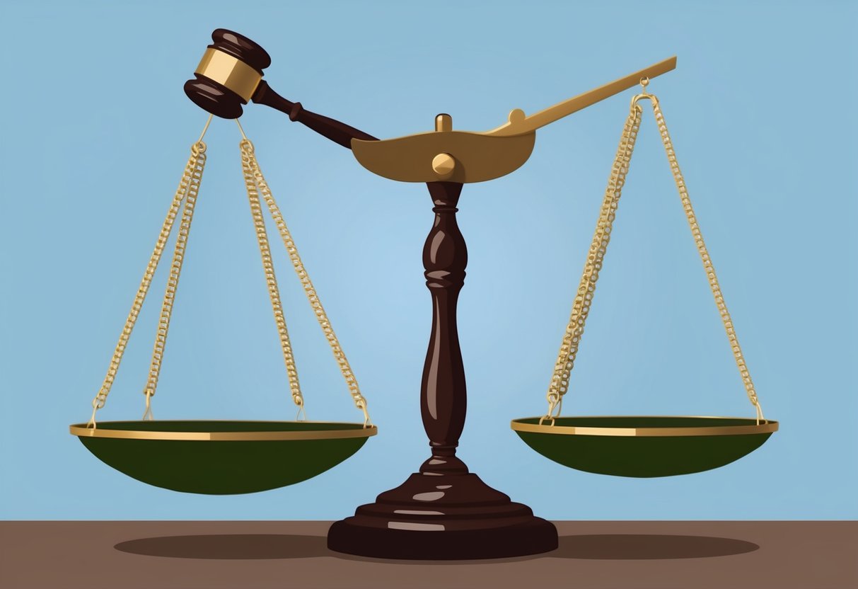 A will and a trust standing on opposite sides of a scale, with a gavel in the middle symbolizing revocation and amendments