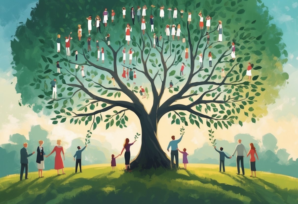 A family tree with branches growing and adding new members after major life events