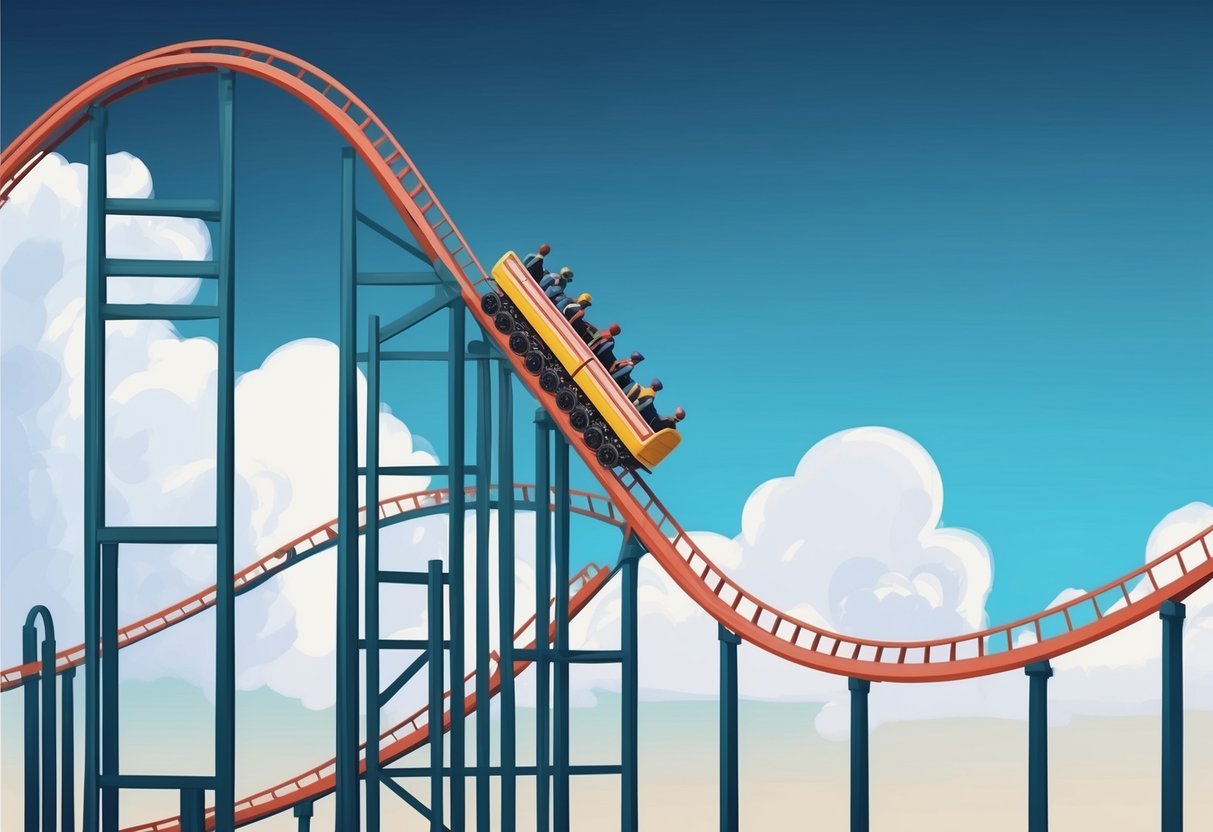 A roller coaster plunging downward, representing market volatility wiping out retirement savings