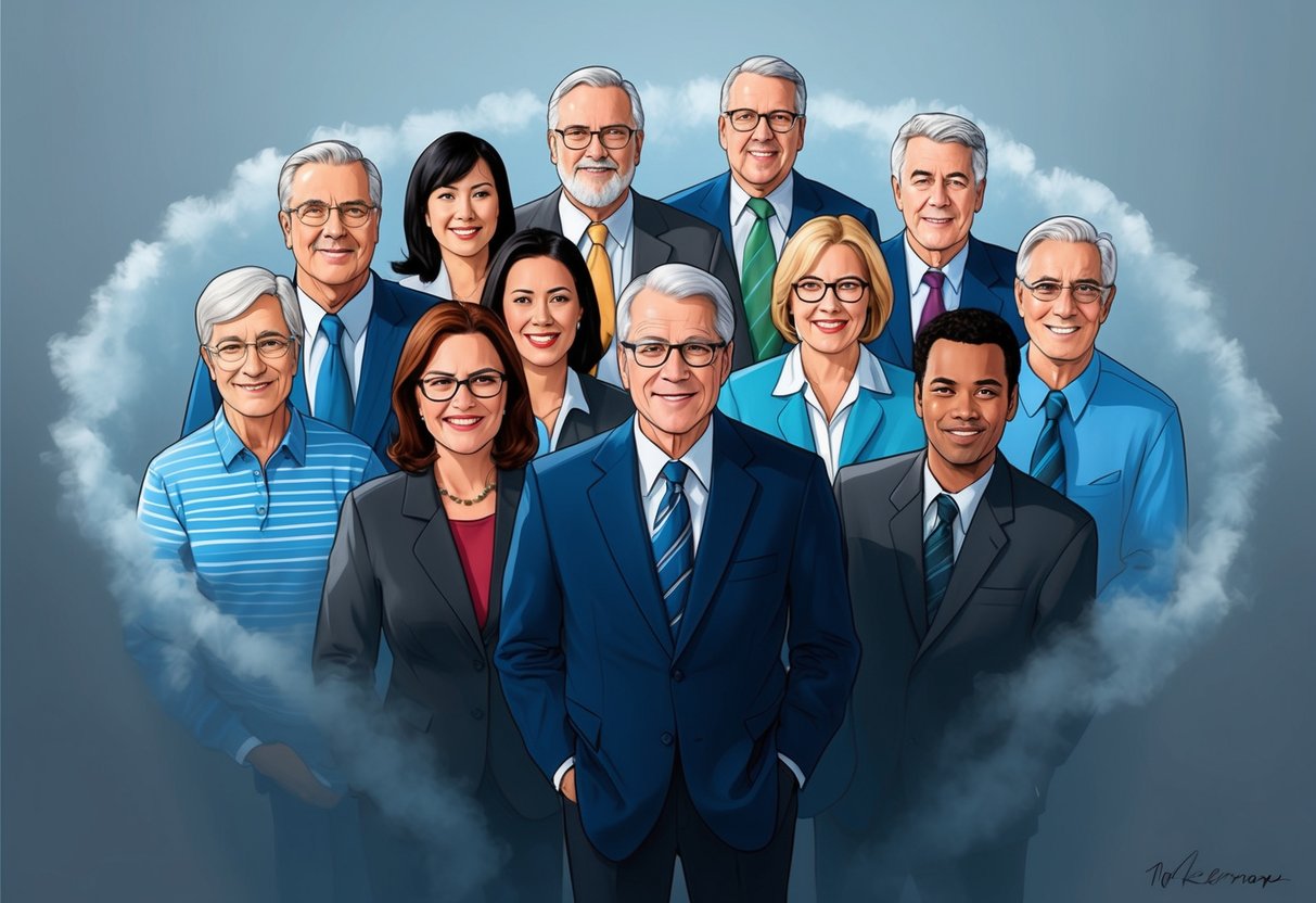 A group of traditional retirement account holders surrounded by a looming shadow representing hidden tax implications