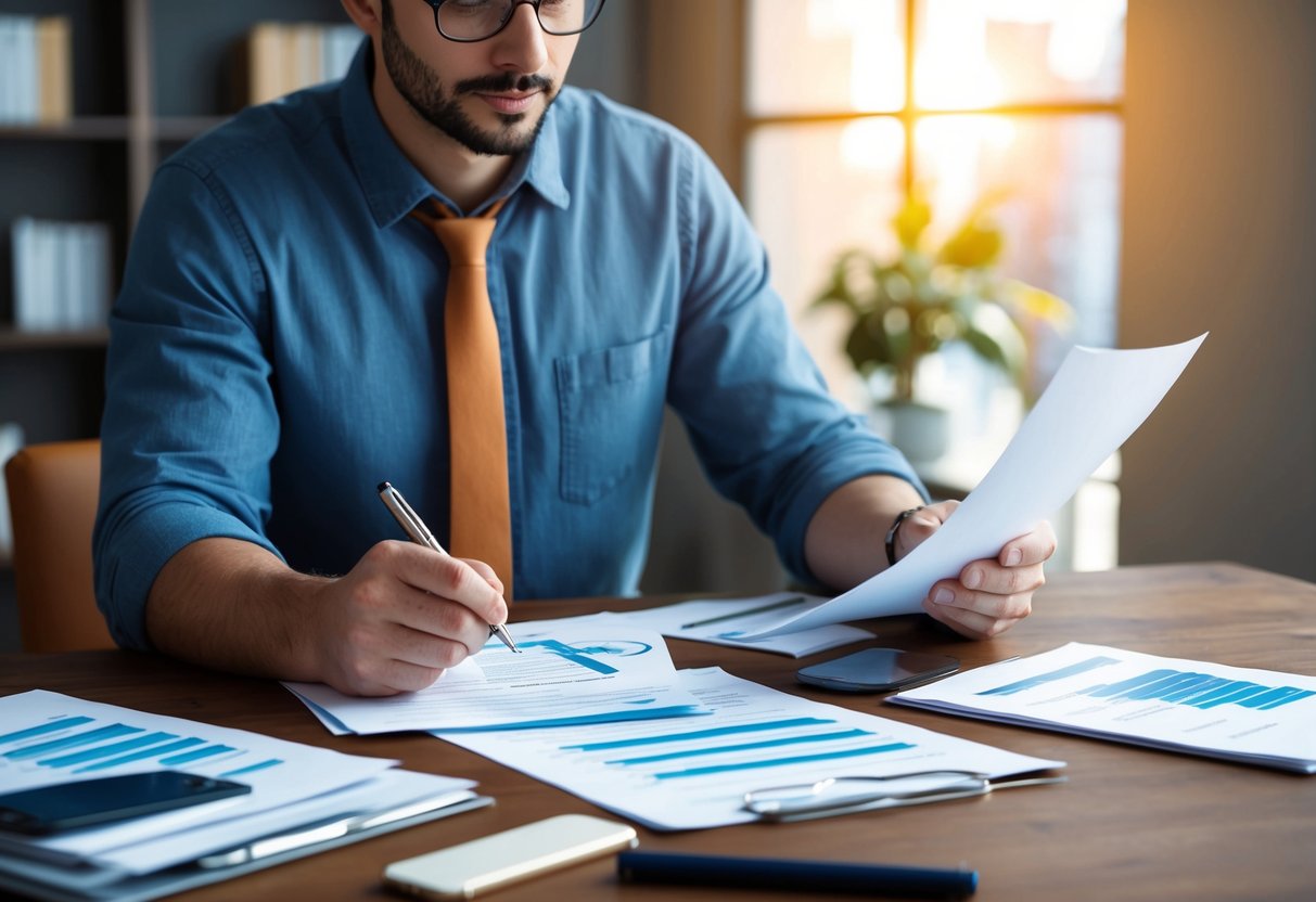 A person reviewing financial documents and retirement plans with a concerned expression