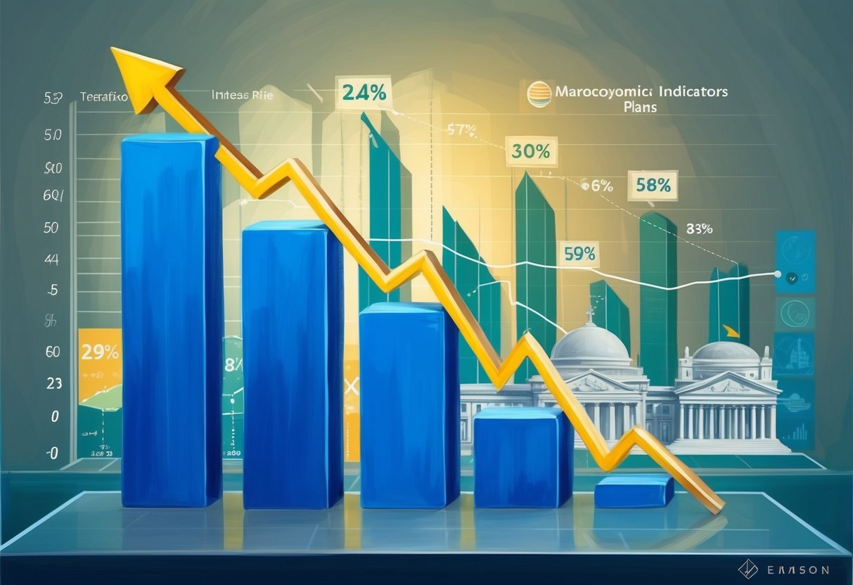A graph showing a steep incline in interest rates, with traditional plans and macroeconomic indicators in the background