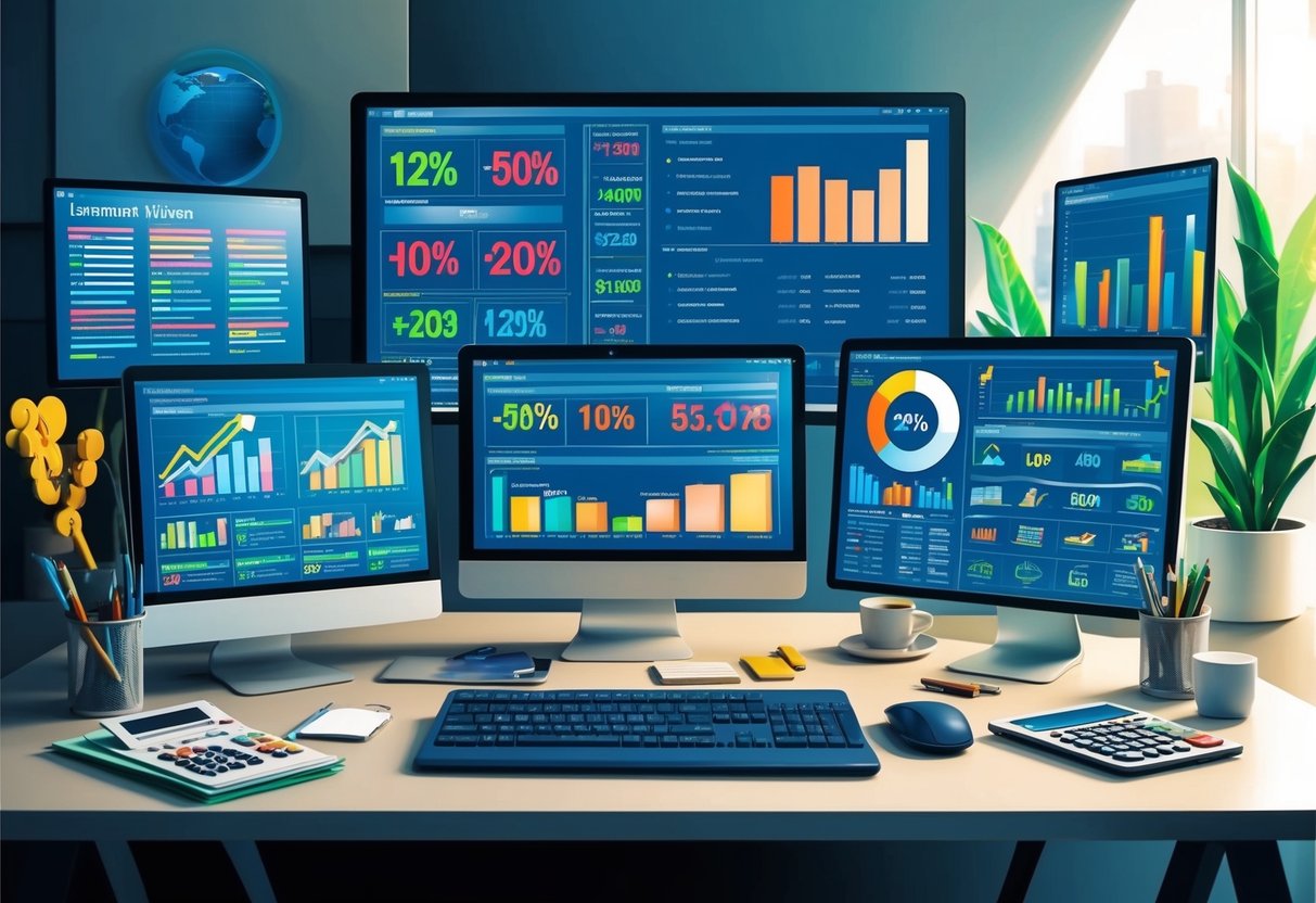 A diverse range of investment vehicles, including stocks, bonds, real estate, and commodities, displayed on a modern, organized desk