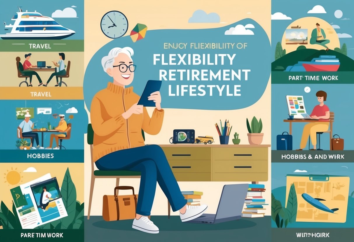 A person enjoying various activities like travel, hobbies, and part-time work, showcasing the flexibility of their retirement lifestyle
