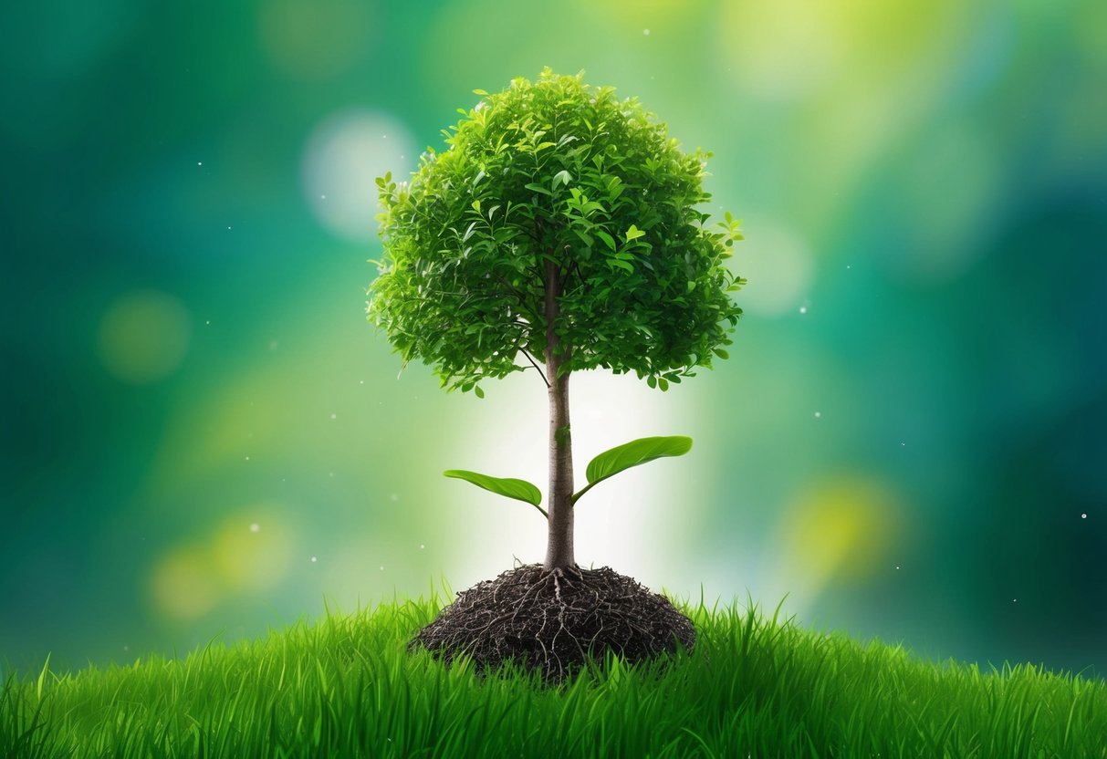 A tree growing from a small seedling into a strong, flourishing plant, symbolizing the growth mindset during retirement