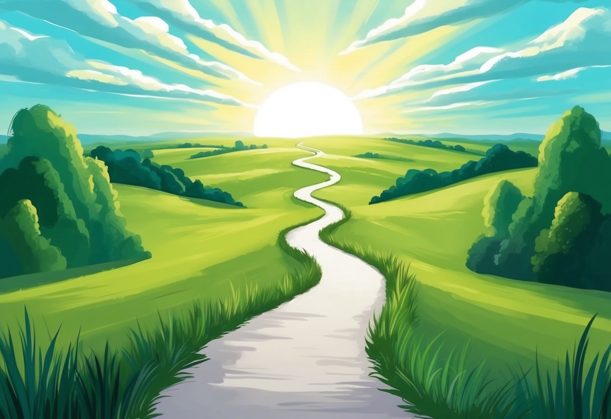 A serene landscape with a winding path leading towards a bright, open horizon, symbolizing the journey of overcoming retirement anxiety and embracing new opportunities
