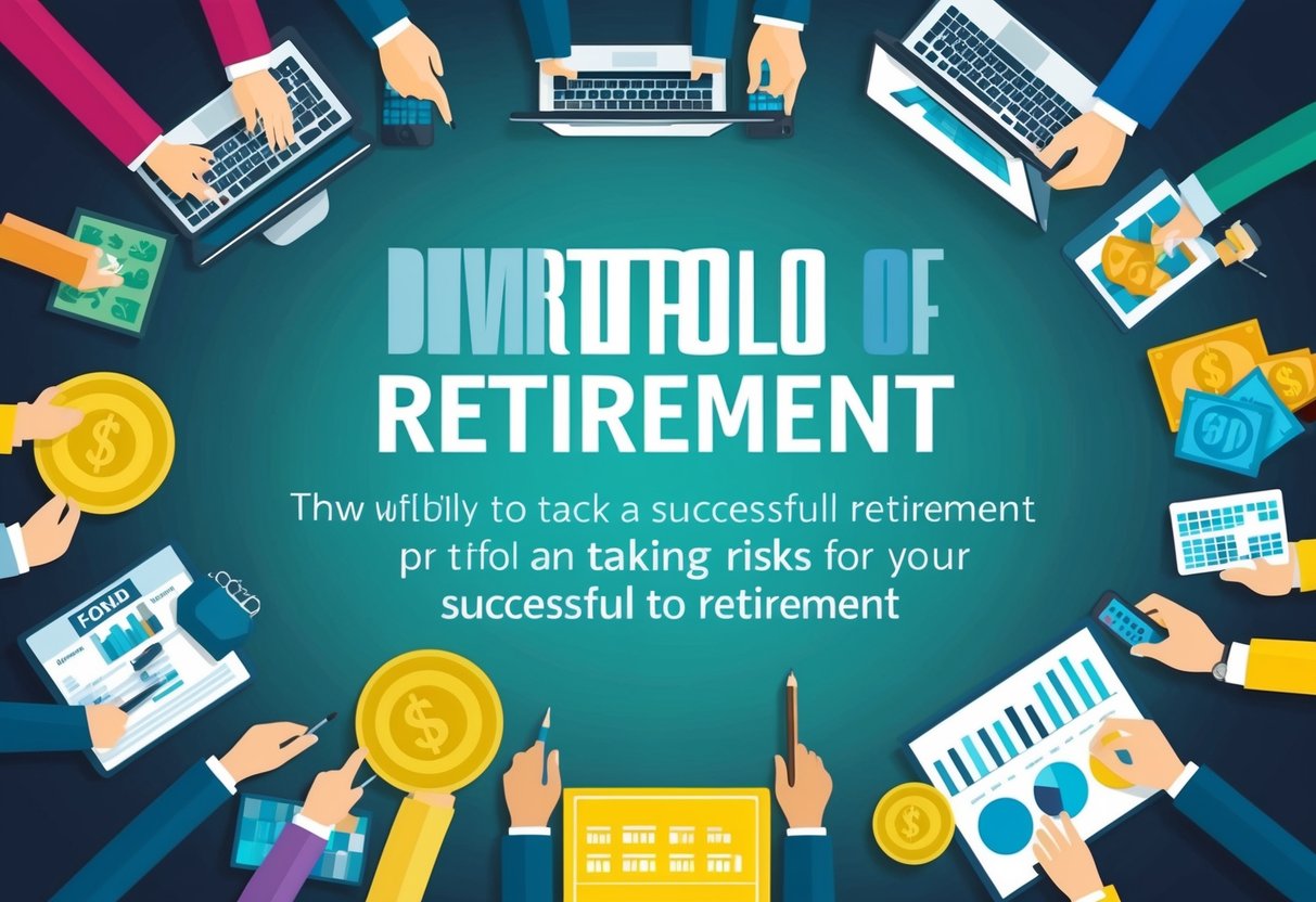 A diverse portfolio of investments, including stocks, bonds, and real estate, symbolizing the importance of taking risks for a successful retirement