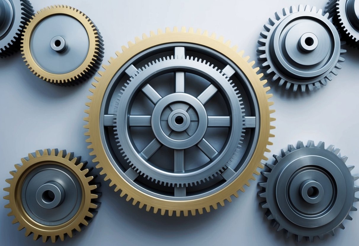 A group of interconnected gears and cogs working together to move a larger wheel, symbolizing the collaboration and synergy of joint ventures in generating passive income