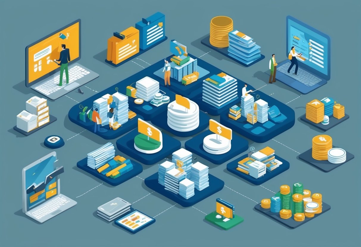 A group of diverse business entities coming together, each bringing their unique strengths and resources to create a larger, more profitable passive income stream