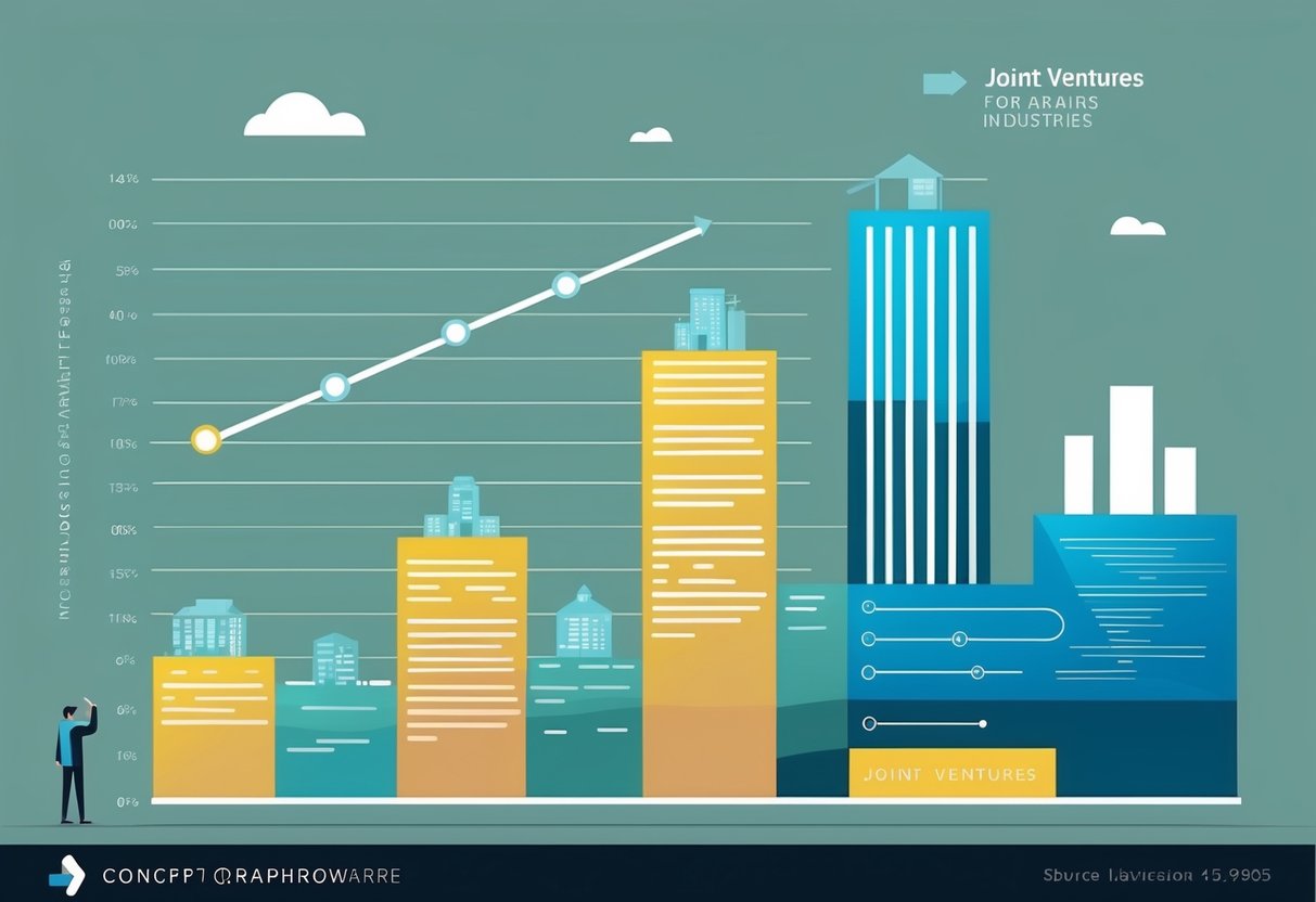 A graph showing increasing revenue and market share through joint ventures in various industries