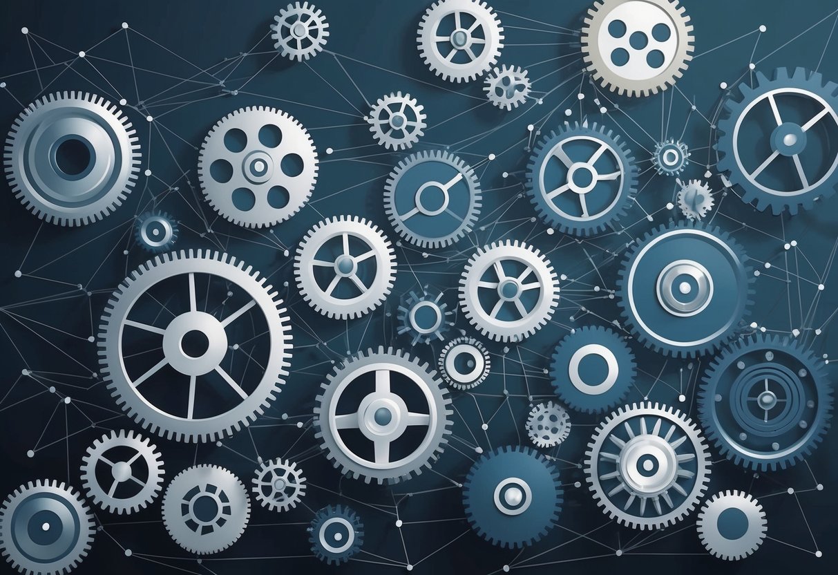 A network of interconnected gears and machinery, symbolizing the seamless automation of multiple income streams