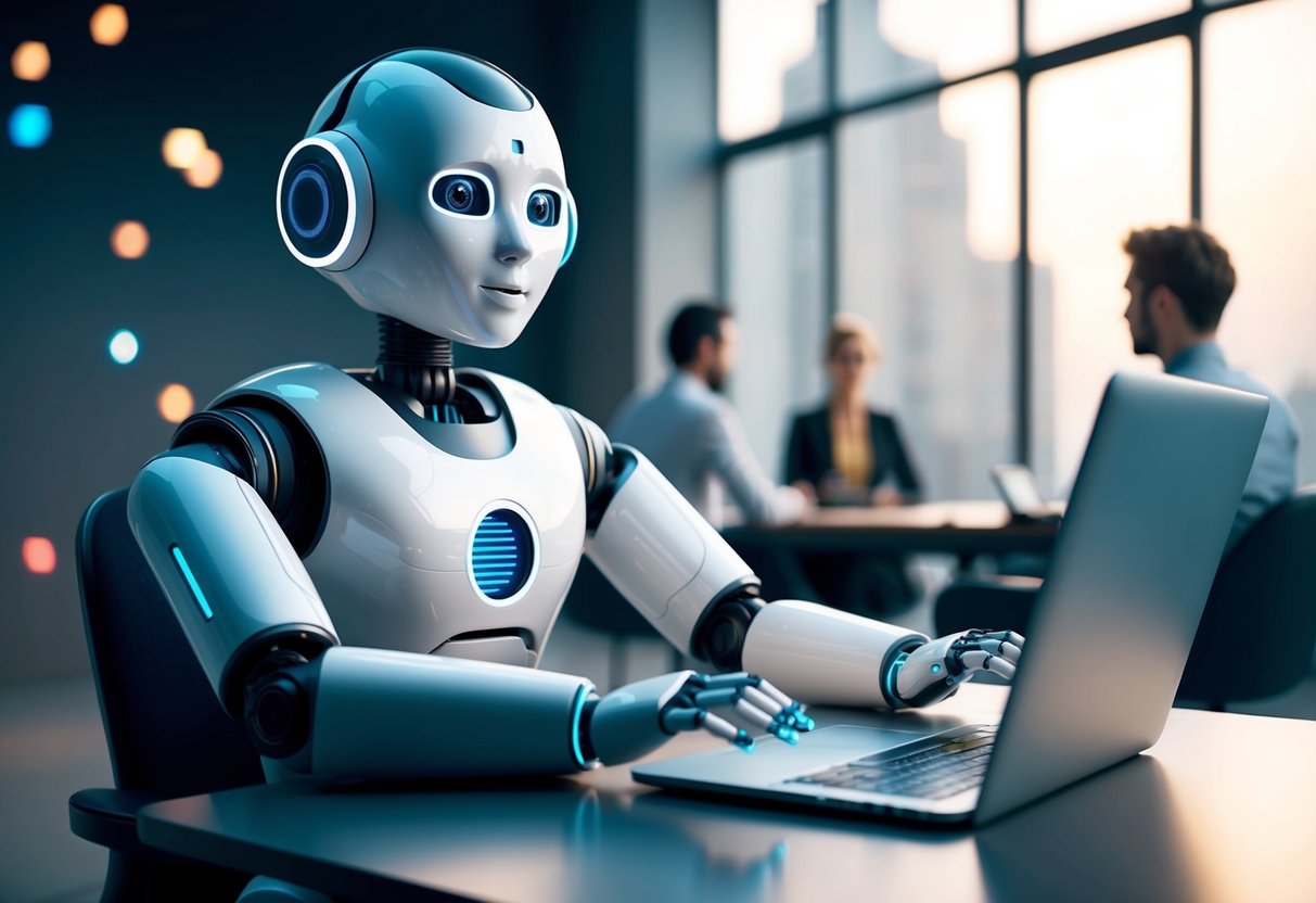 A futuristic AI chatbot assisting customers with support inquiries