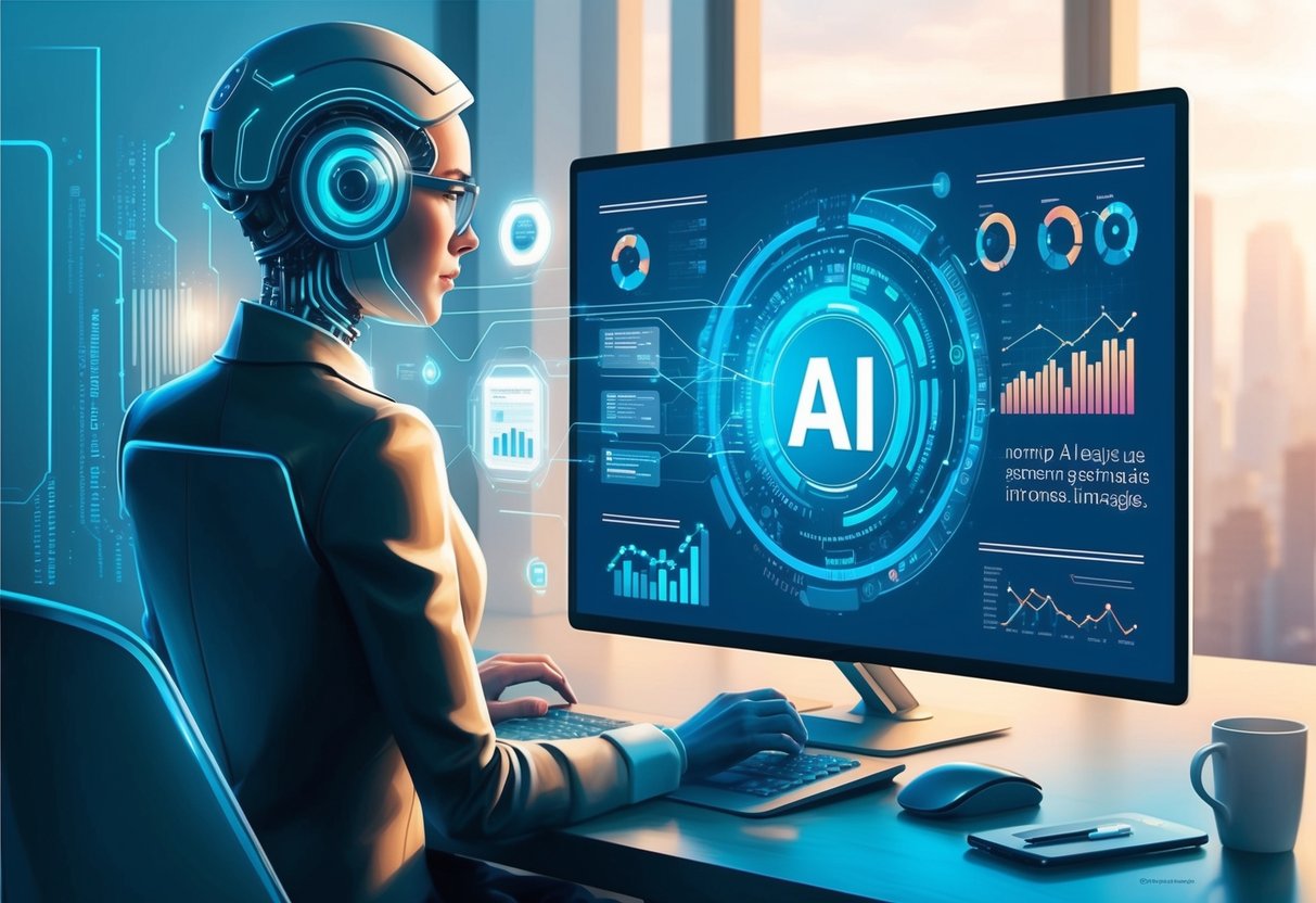 A futuristic AI system analyzes data and generates passive income strategies