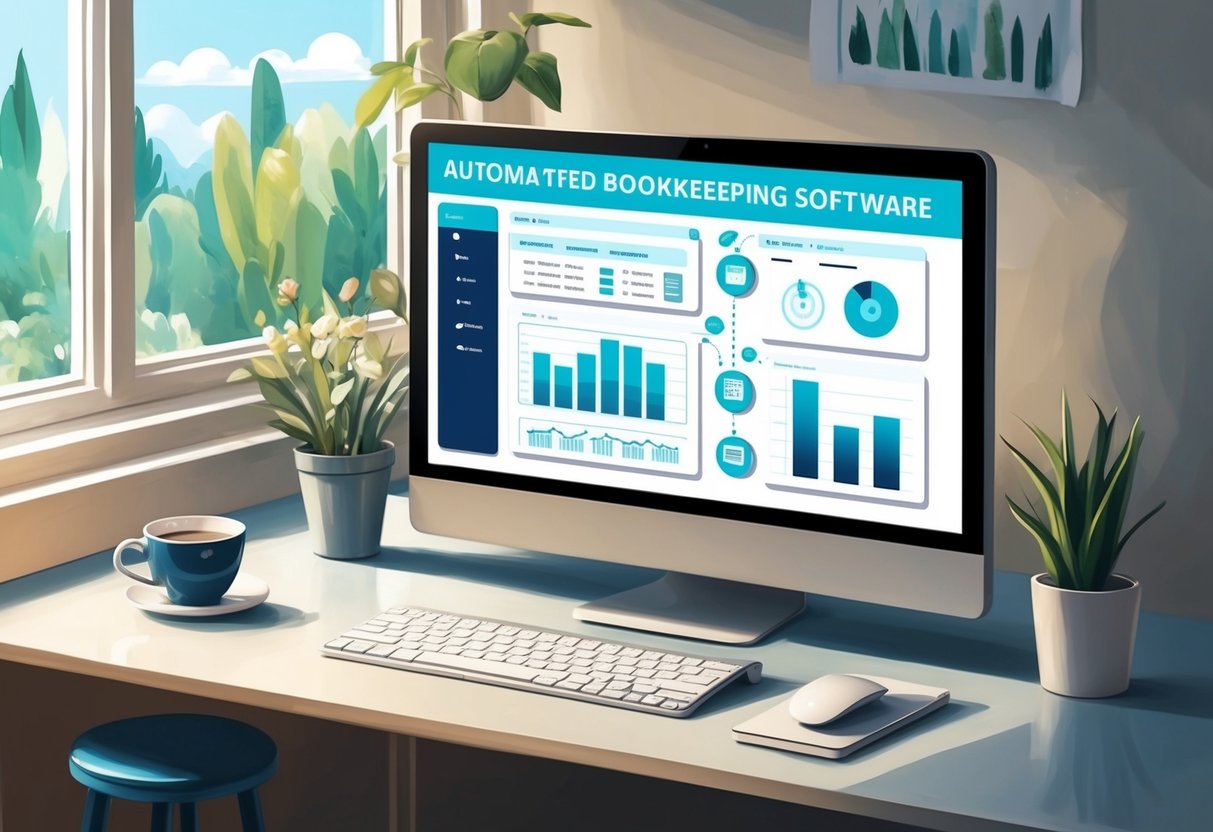 A computer screen displaying automated bookkeeping software managing various passive income streams