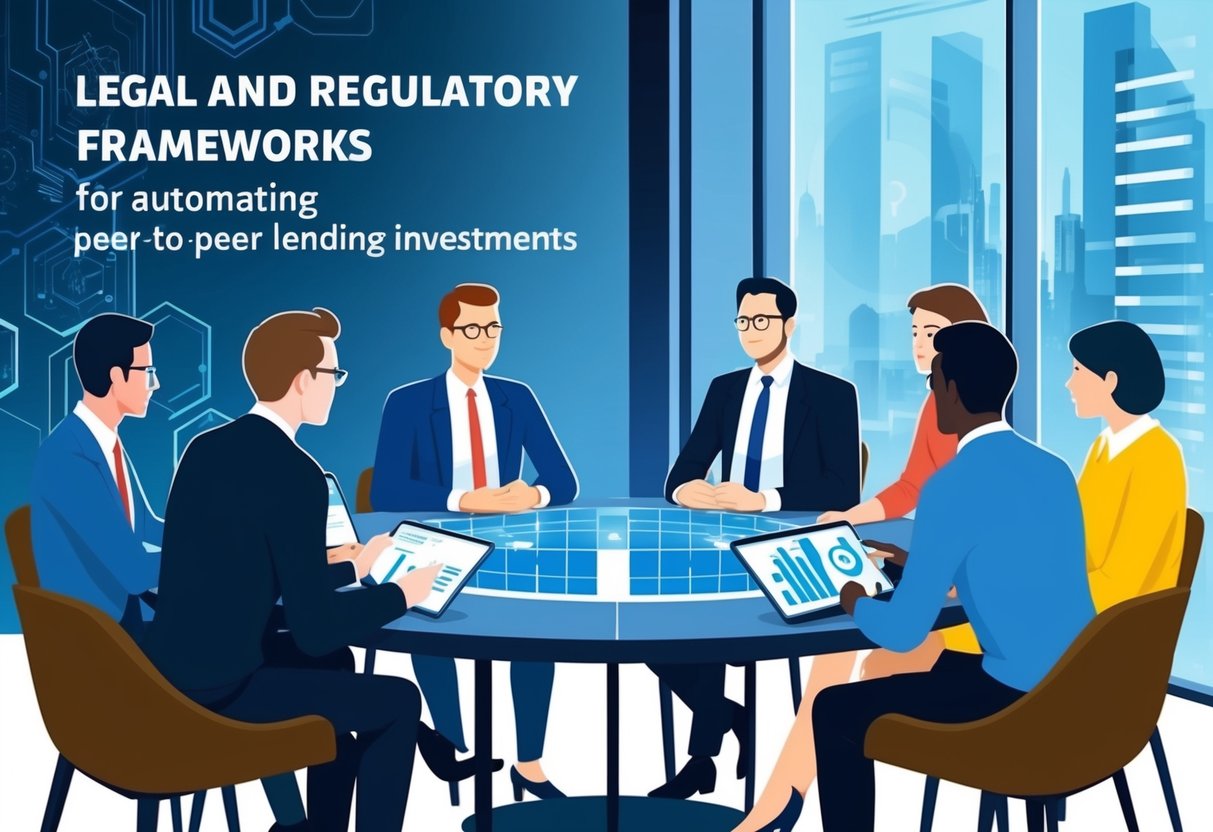 A group of people sitting around a table discussing legal and regulatory frameworks for automating peer-to-peer lending investments