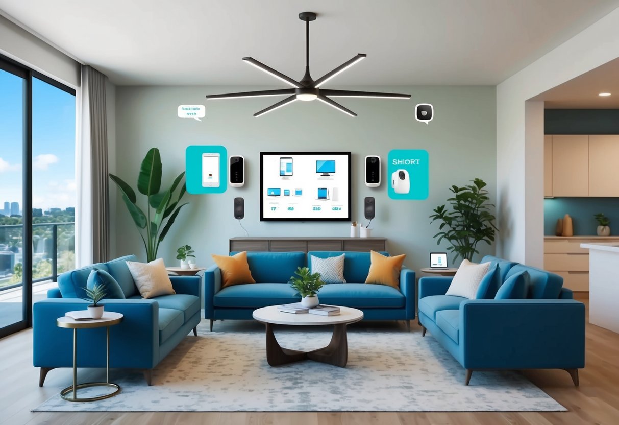 A modern smart home being set up with devices and technology for short-term rental success