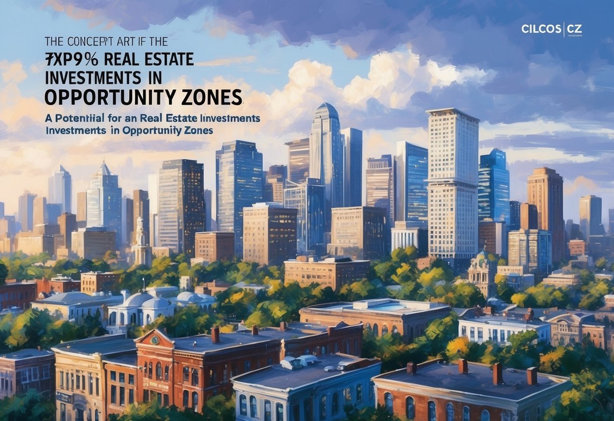 A bustling city skyline with a mix of old and new buildings, showcasing the potential for real estate investments in Opportunity Zones