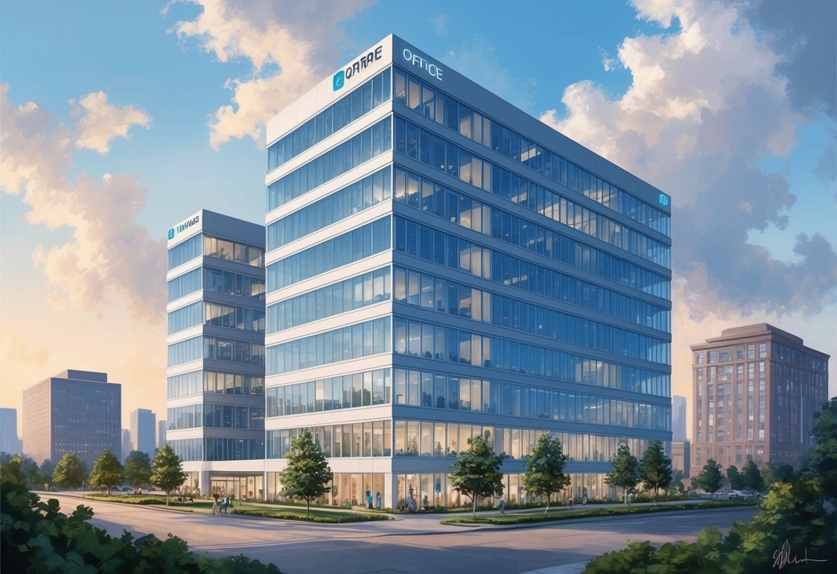 An office building with automated leasing kiosks, digital tenant retention programs, and streamlined property acquisition software