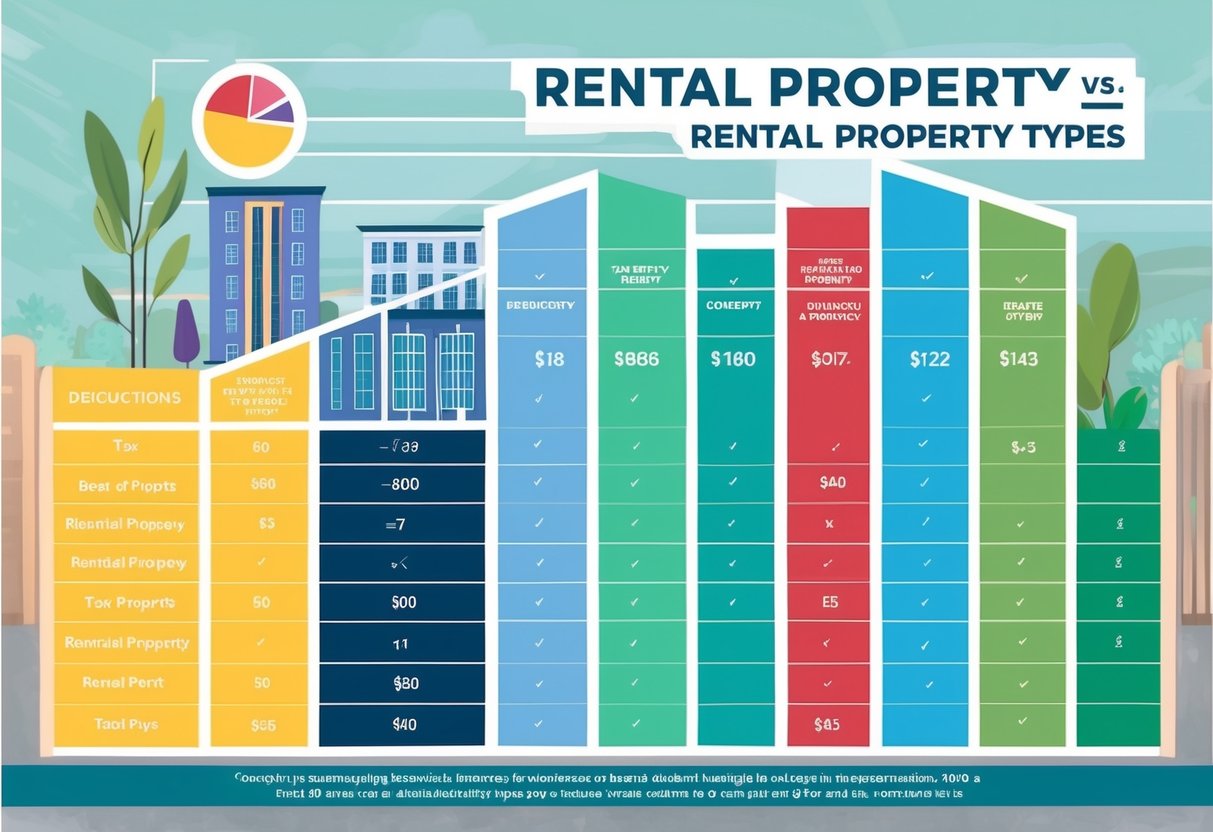 A colorful chart comparing tax deductions for various rental property types