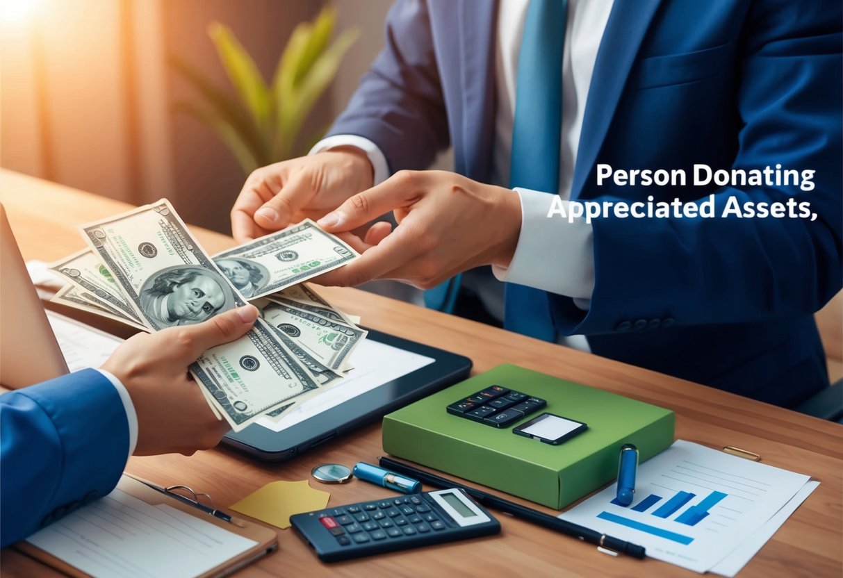 A person donating appreciated assets, receiving tax benefits