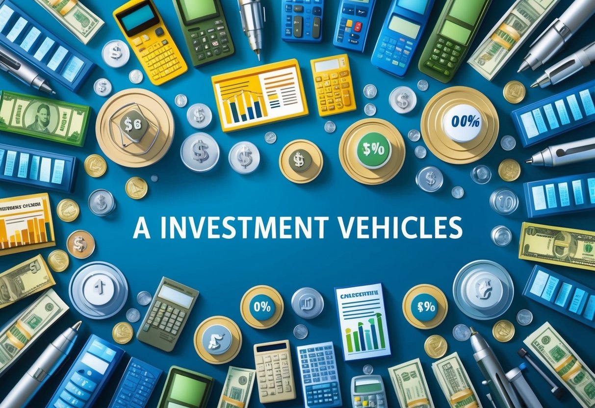 A diverse array of investment vehicles arranged in a strategic manner, with various income sources optimized for tax advantages