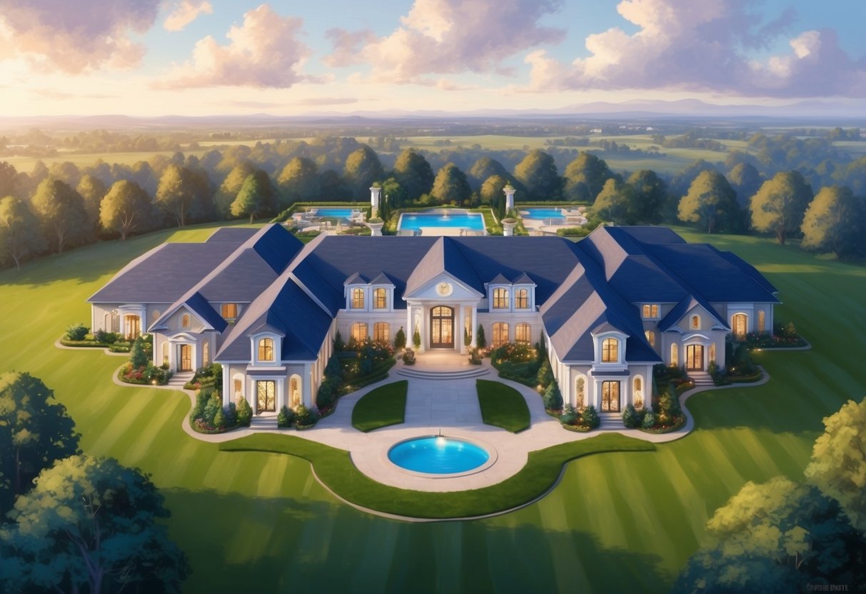 A sprawling estate with various income-generating assets such as rental properties, stocks, and bonds, all strategically structured to minimize tax liabilities