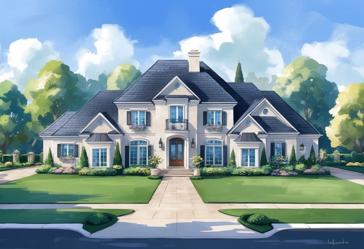 A luxurious estate with multiple income-generating assets, such as rental properties, stocks, and businesses, strategically structured to minimize tax liabilities