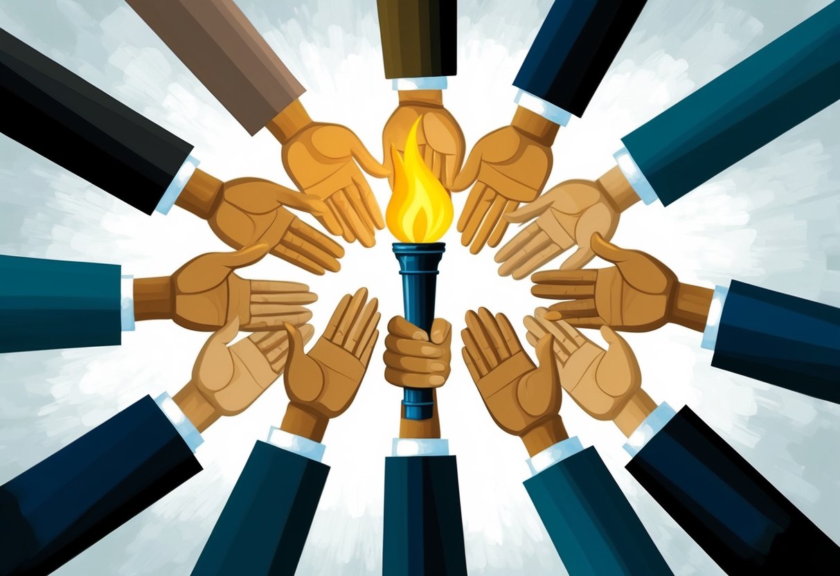 A group of hands passing a torch, symbolizing the transfer of wealth through charitable lead trusts