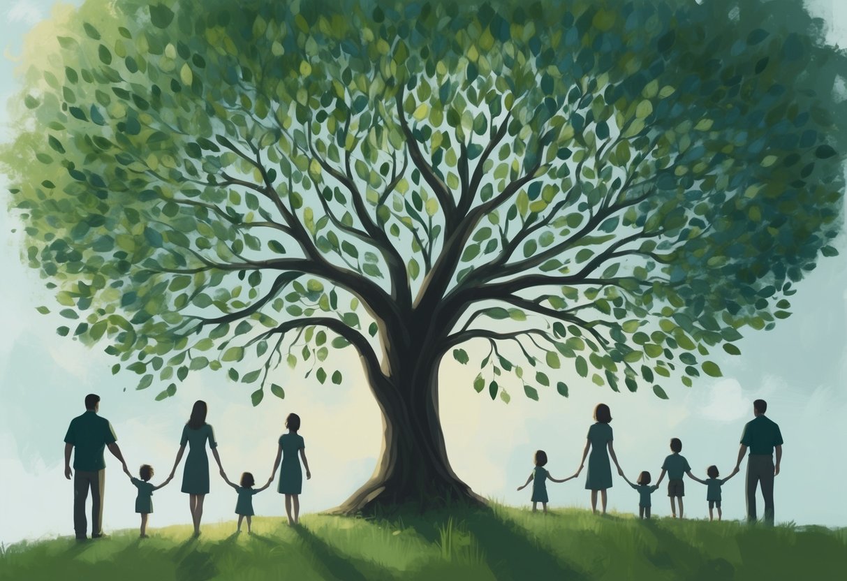 A family tree with branches growing and changing, showing the evolution of personal relationships over time