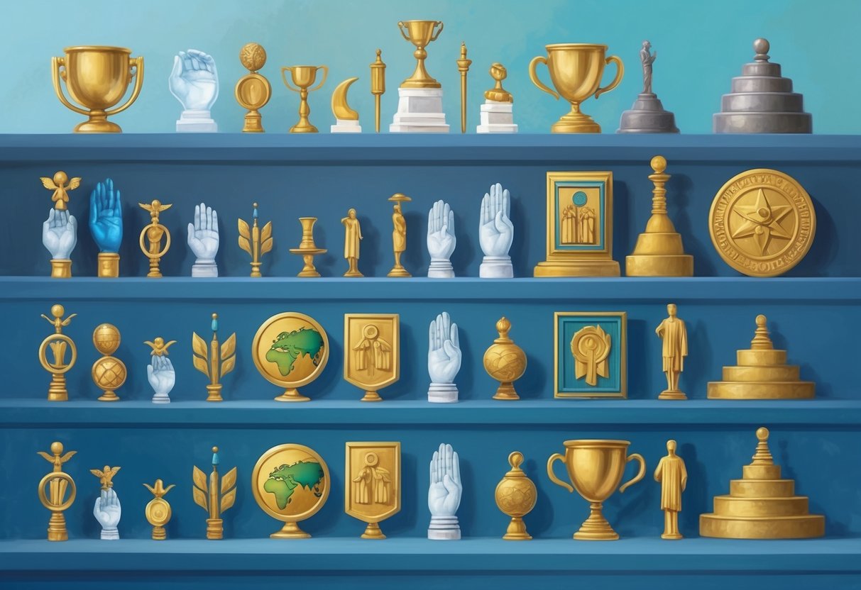 A collection of symbolic objects representing philanthropy and values arranged in a progression of steps