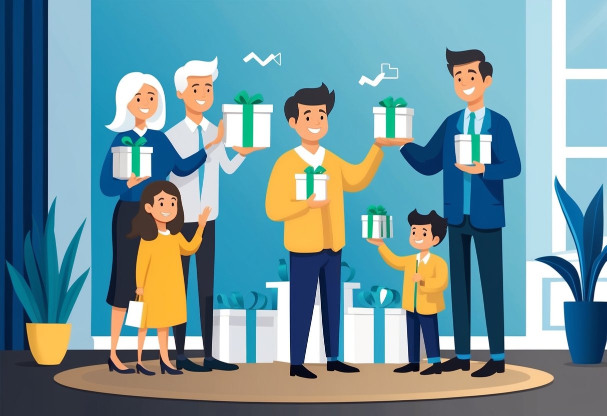 A family donates to a charity while their employer matches their gift, symbolizing middle-class charitable giving strategies