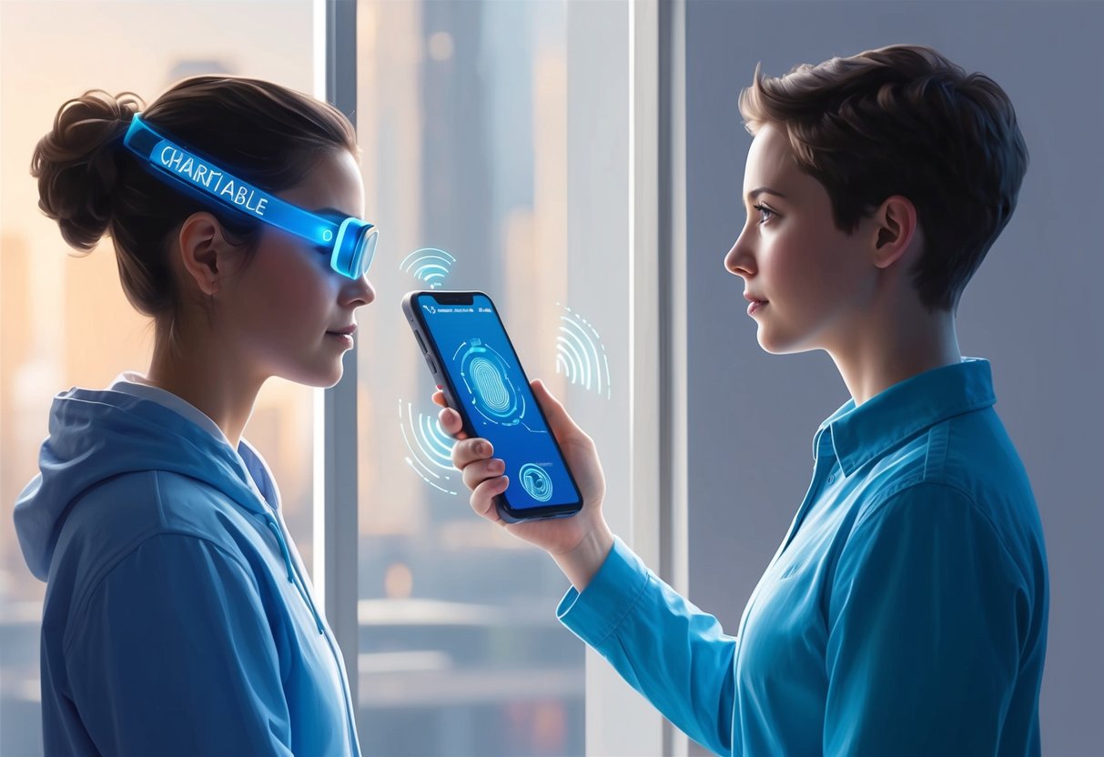 A biometric identification tool scanning a person's unique features for charitable giving