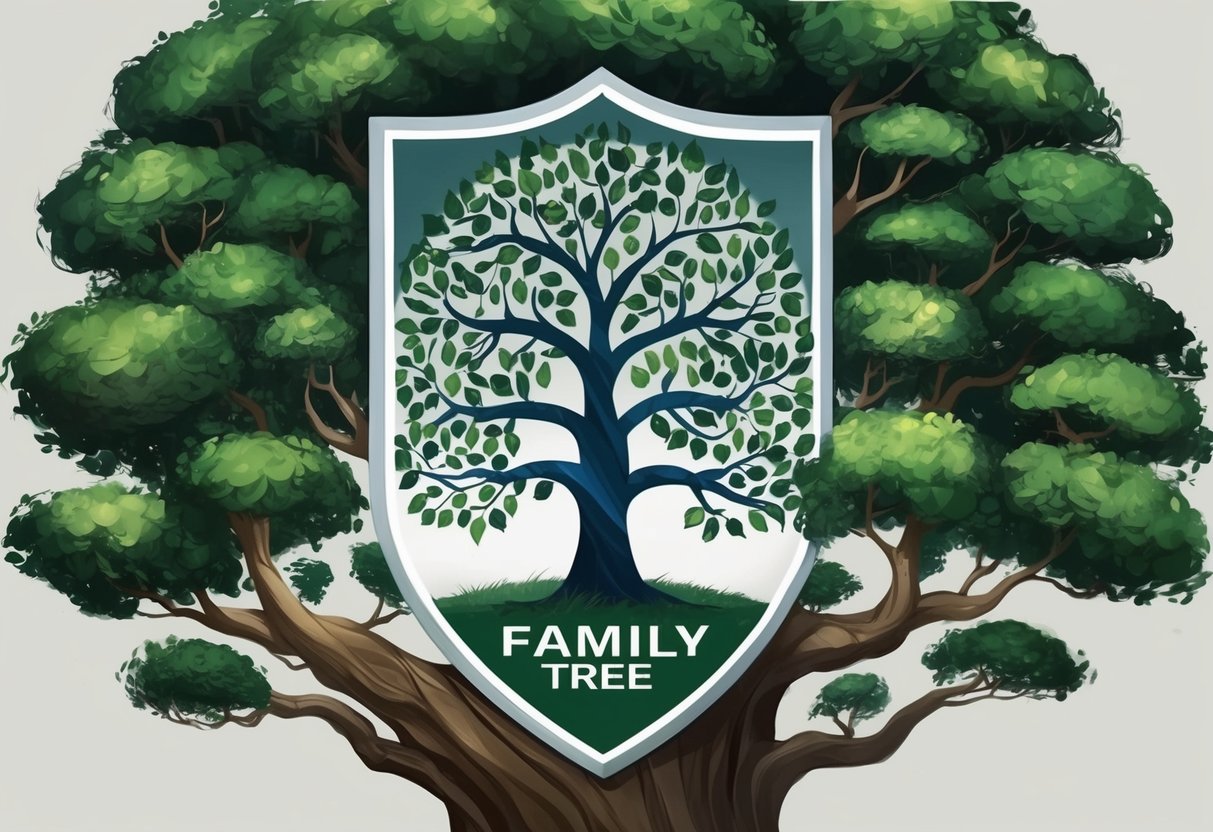 A family tree surrounded by a shield, representing protection and security for future generations