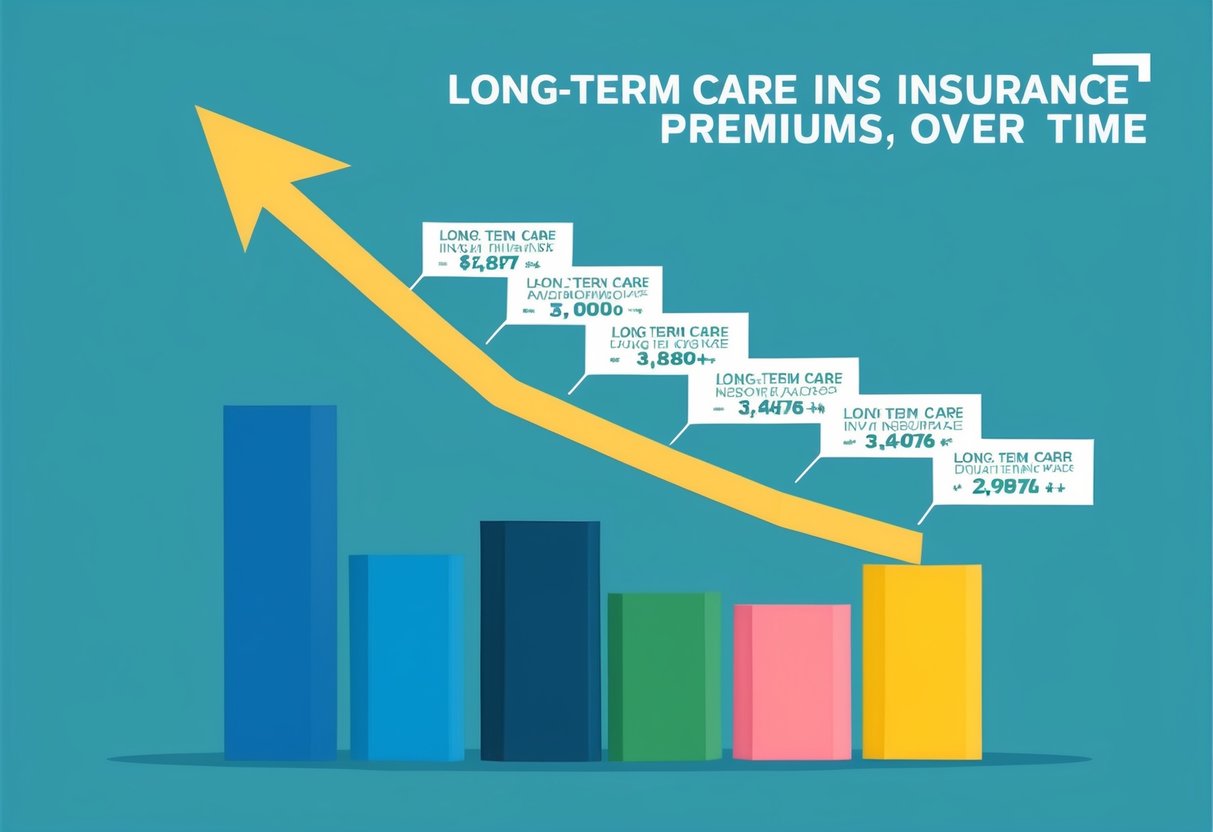 A graph showing a steep upward trend of long-term care insurance premiums over time