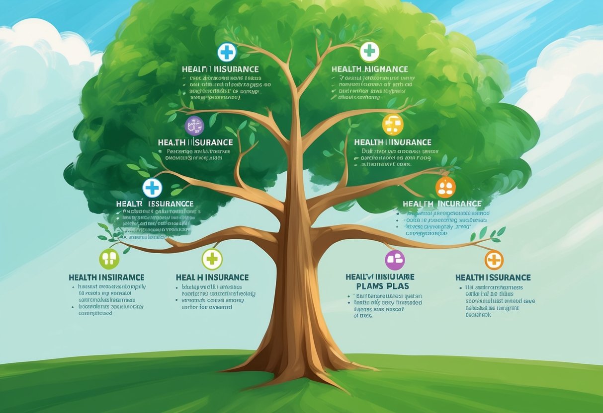A family tree with branches extending to seven different health insurance plans, each providing coverage and benefits