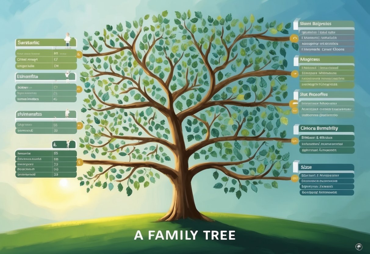 A family tree with multiple branches, each representing different beneficiaries, with the hierarchy clearly depicted through size and position