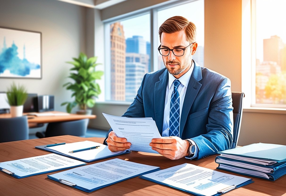 A real estate investor reviewing legal documents in a Pittsburgh office