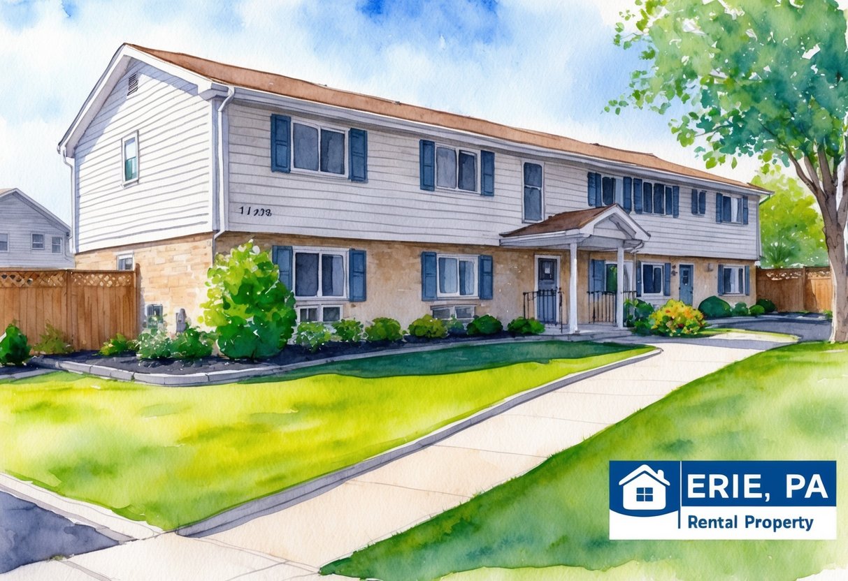 A well-kept rental property in Erie, PA with a tidy exterior and landscaped yard, showing signs of regular maintenance and management